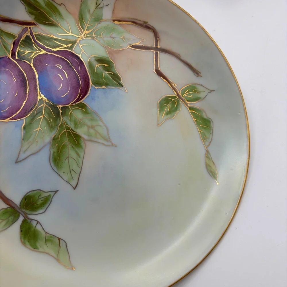 Vintage Hand Painted Plum Fruit Gold Trim Decorative Salad Plate 7.5